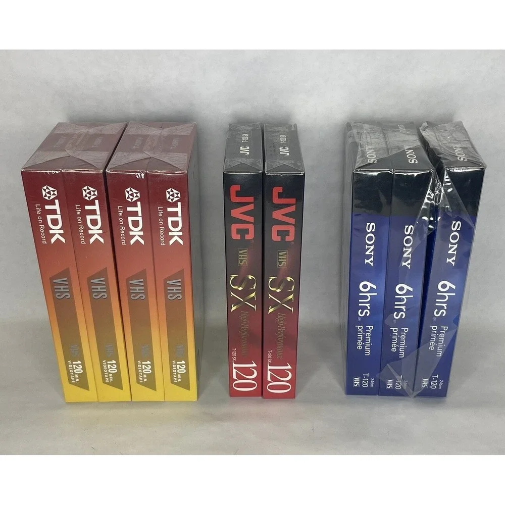 LOT of 9 Premium Grade T-120‎ 6 Hour VHS Tapes- 3 Sony, 2 JVC 4 TDK NEW